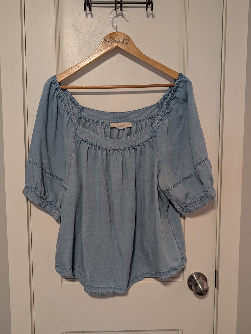 LOFT Light Blue Chambray Peasant Blouse